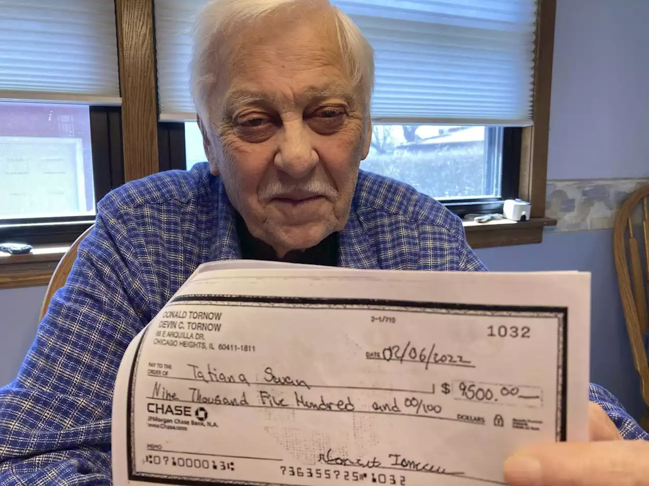 A Chicago Heights man mailed a holiday check for $10. He later found out it was altered to a different name and cashed for $9,500.