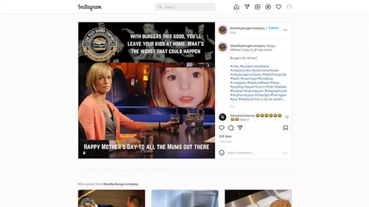 Mother's Day burger advert using Madeleine McCann banned for causing offence