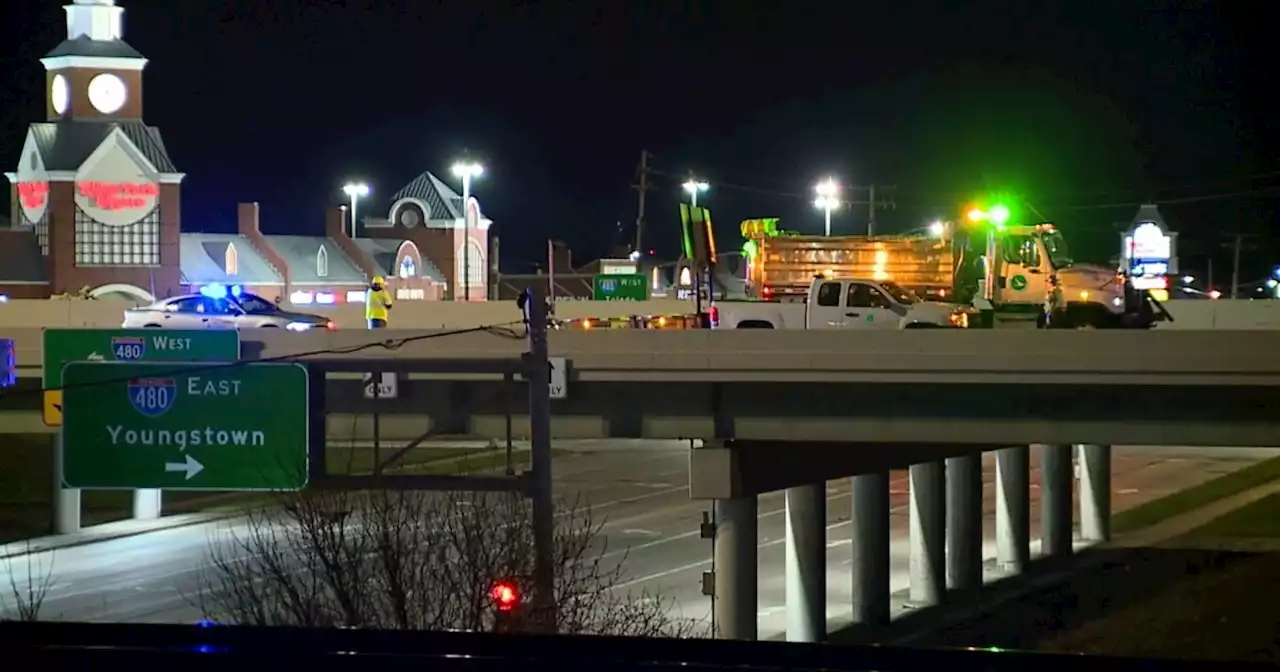 ODOT truck struck on I-480 at Ridge Road overnight