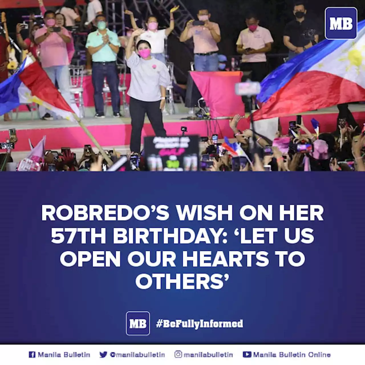 Robredo’s wish on her 57th birthday: ‘Let us open our hearts to others’