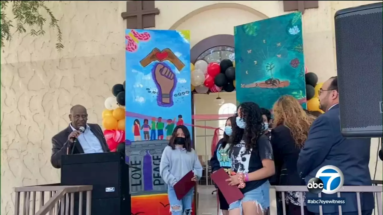 New anti-hate mural unveiled in art collaboration with Black and Latino youth in South LA