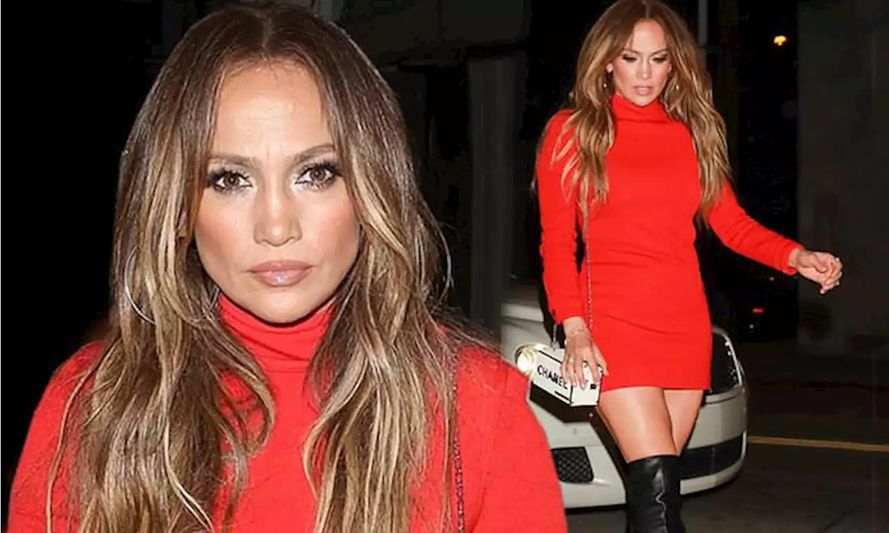 Jennifer Lopez looks red hot in a figure-hugging minidress at Craig's