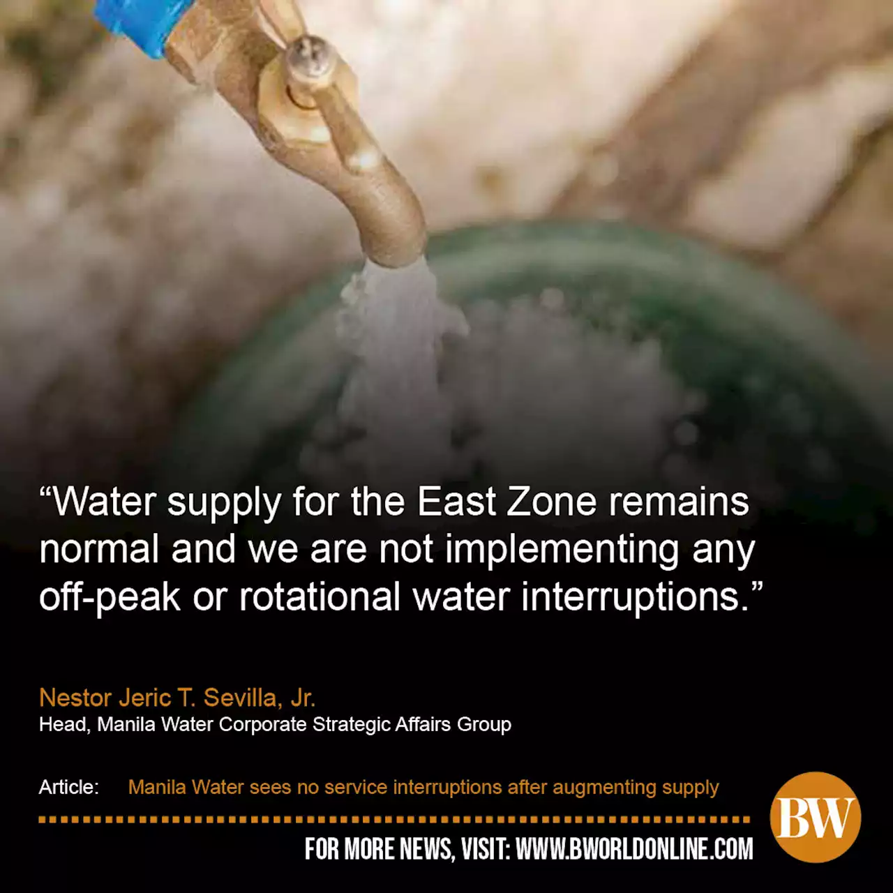 Manila Water sees no service interruptions after augmenting supply - BusinessWorld Online