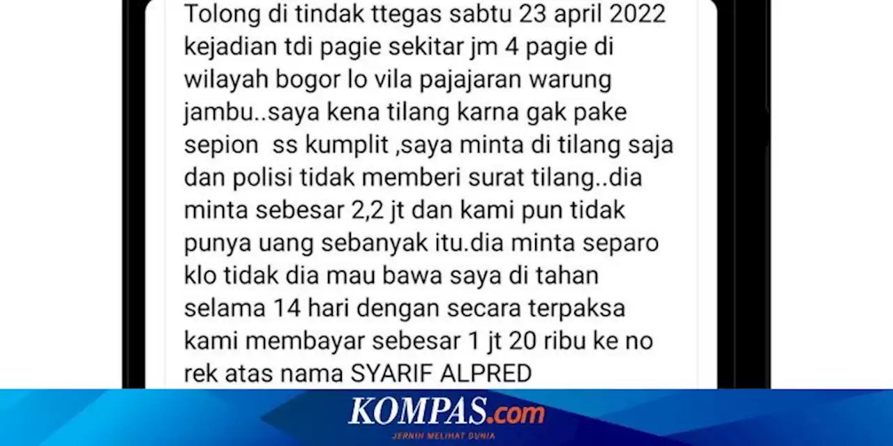 Unggahan Viral Polisi di Bogor Tilang Pengendara Motor Rp 2,2 Juta karena Spion