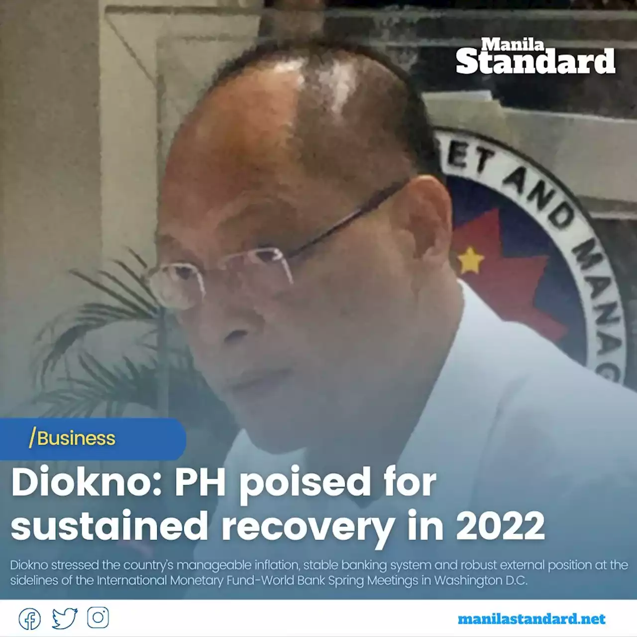 Diokno: PH poised for sustained recovery in 2022