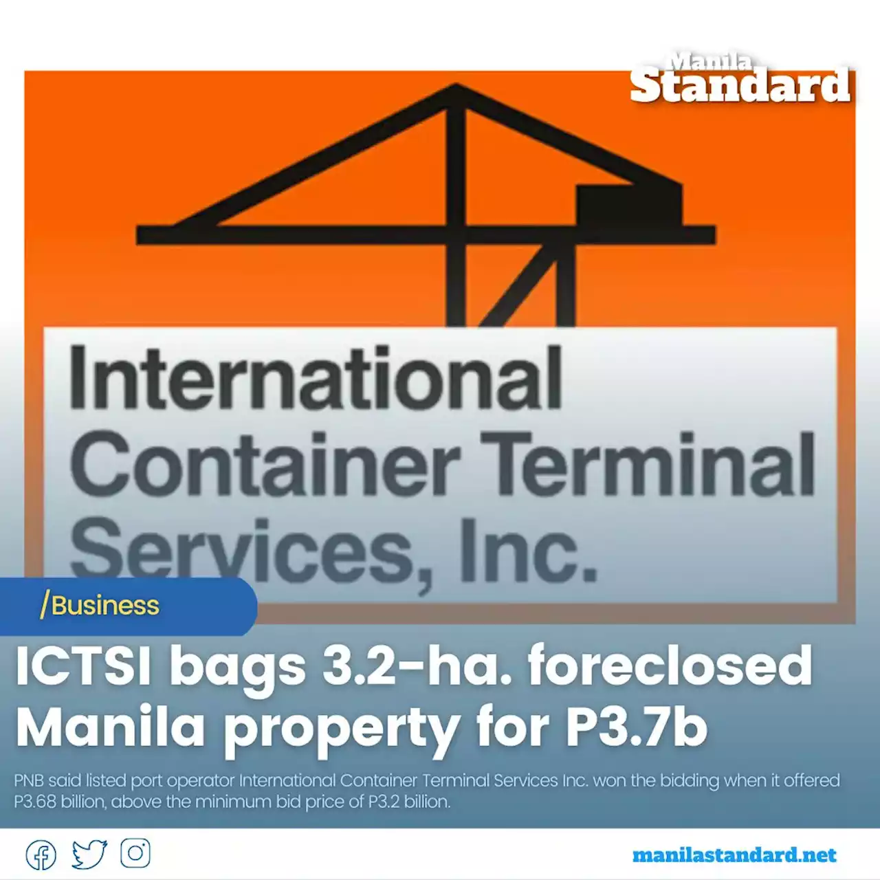 ICTSI bags 3.2-ha. foreclosed Manila property for P3.7b