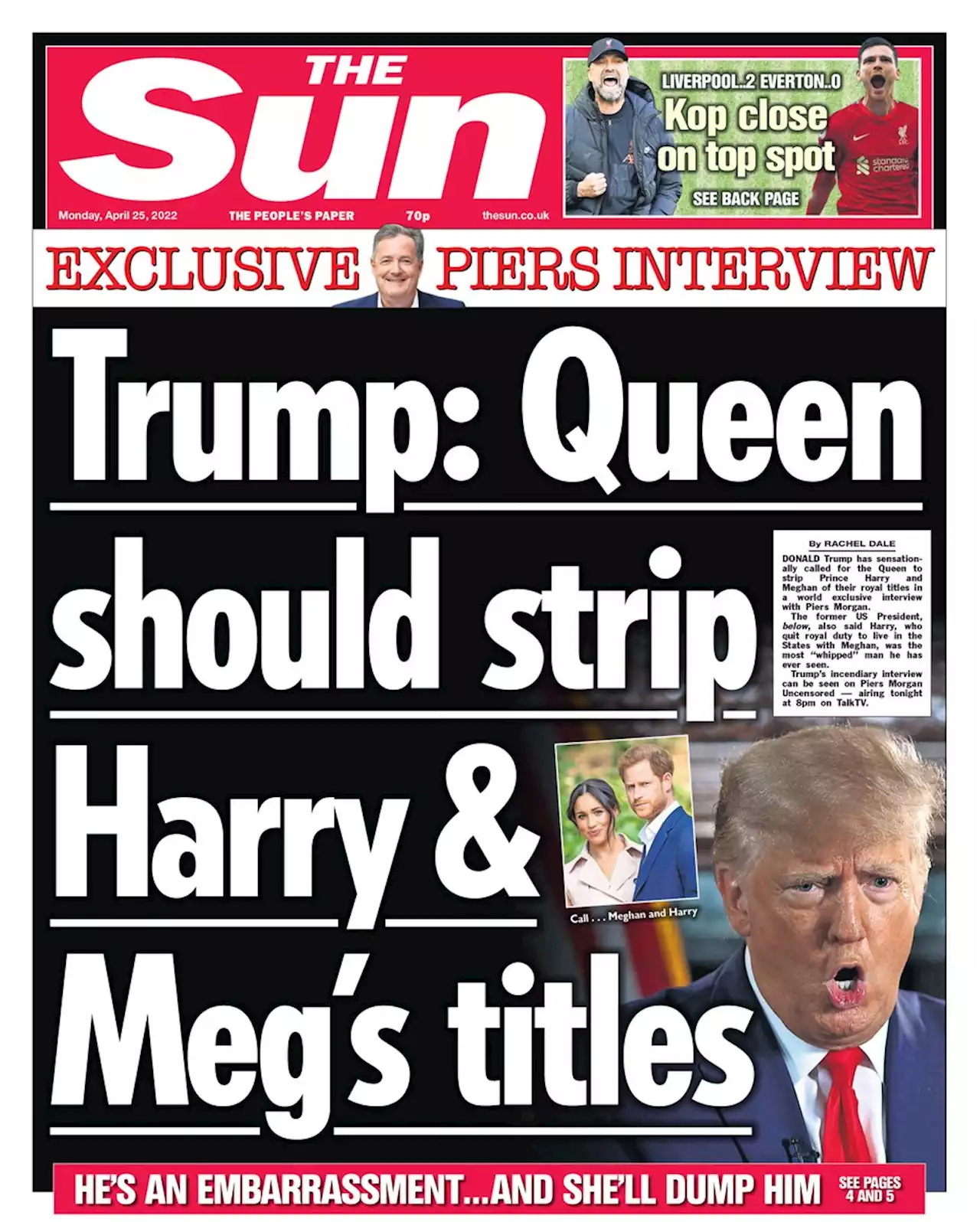 Harry & Meghan should be stripped of titles by the Queen, says Donald Trump