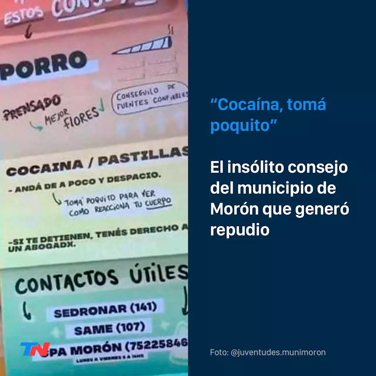 “Cocaína, tomá poquito”: el insólito consejo del municipio de Morón que generó repudio