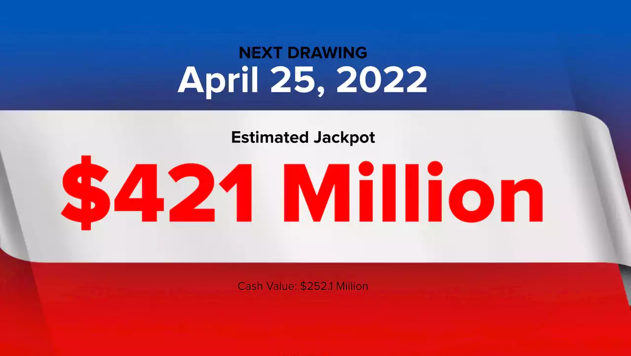 Powerball winning numbers for Monday, April 25, 2022; jackpot $421 million