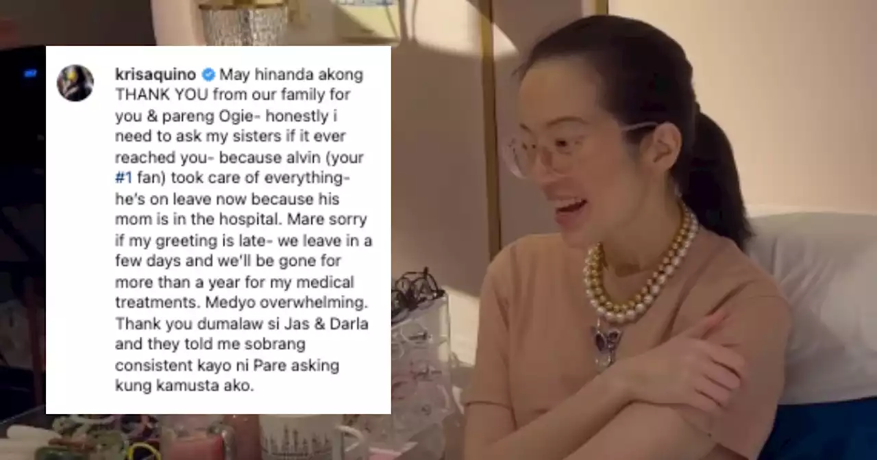 Kris Aquino to stay out of the country for over a year for medical procedures