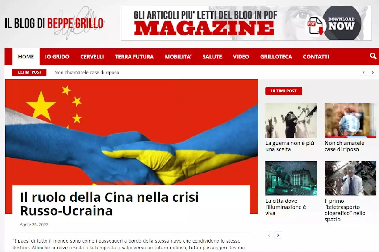 Ucraina, blog Grillo cita Xi Jinping: 'Da Cina approccio unico per costruire pace'