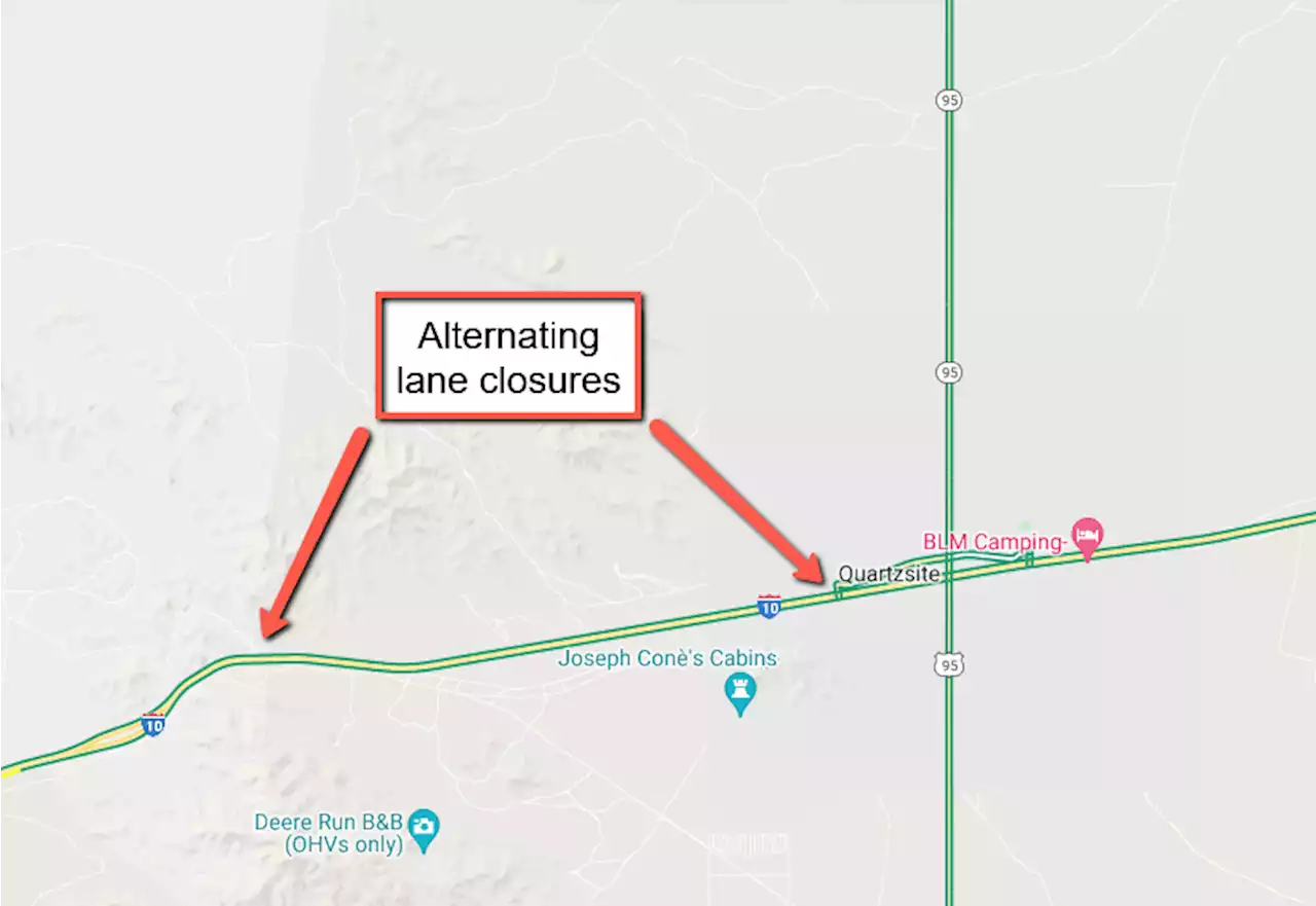 Alternating lane restrictions on Interstate 10 near Quartzsite scheduled May 3-4