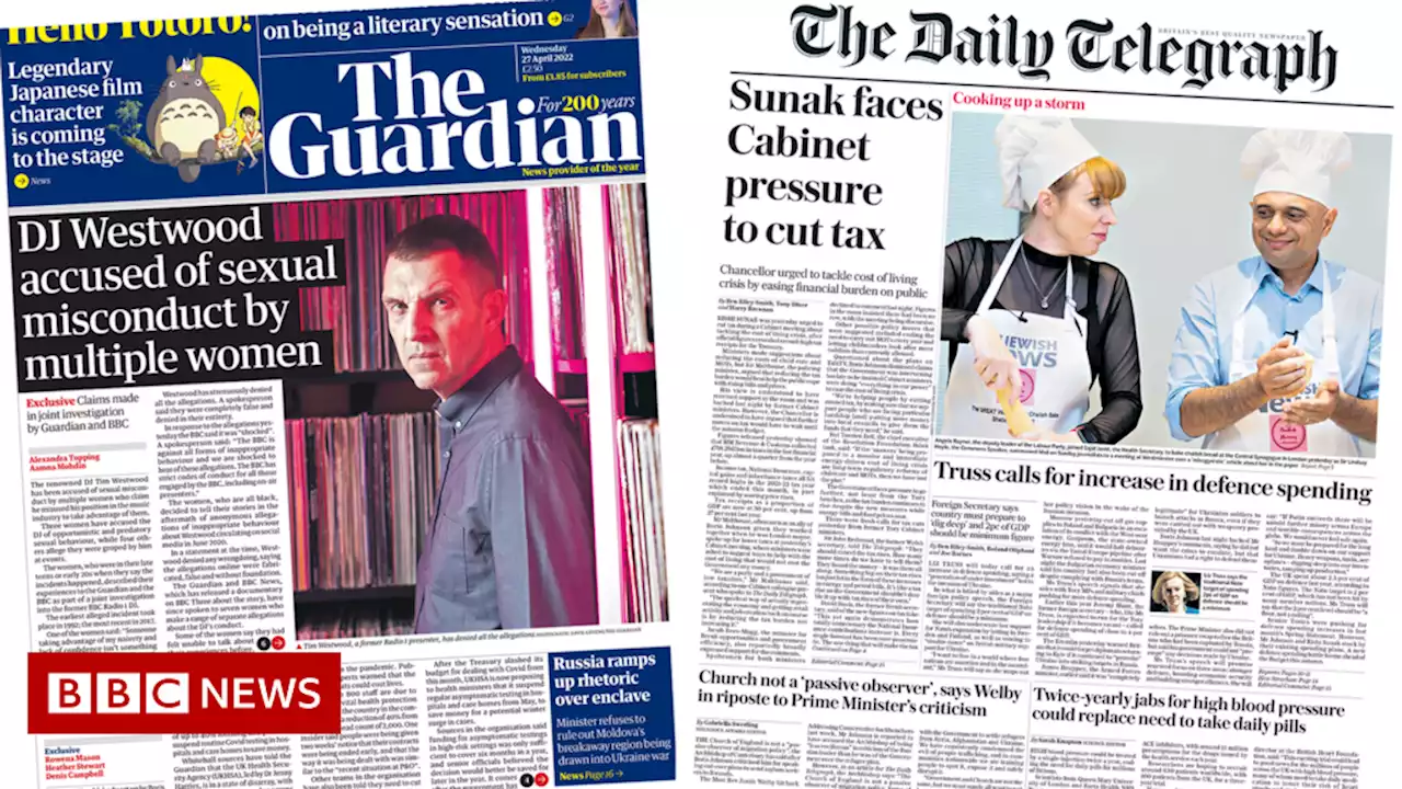 Newspaper headlines: Westwood allegations and 'Cabinet urges tax cuts'