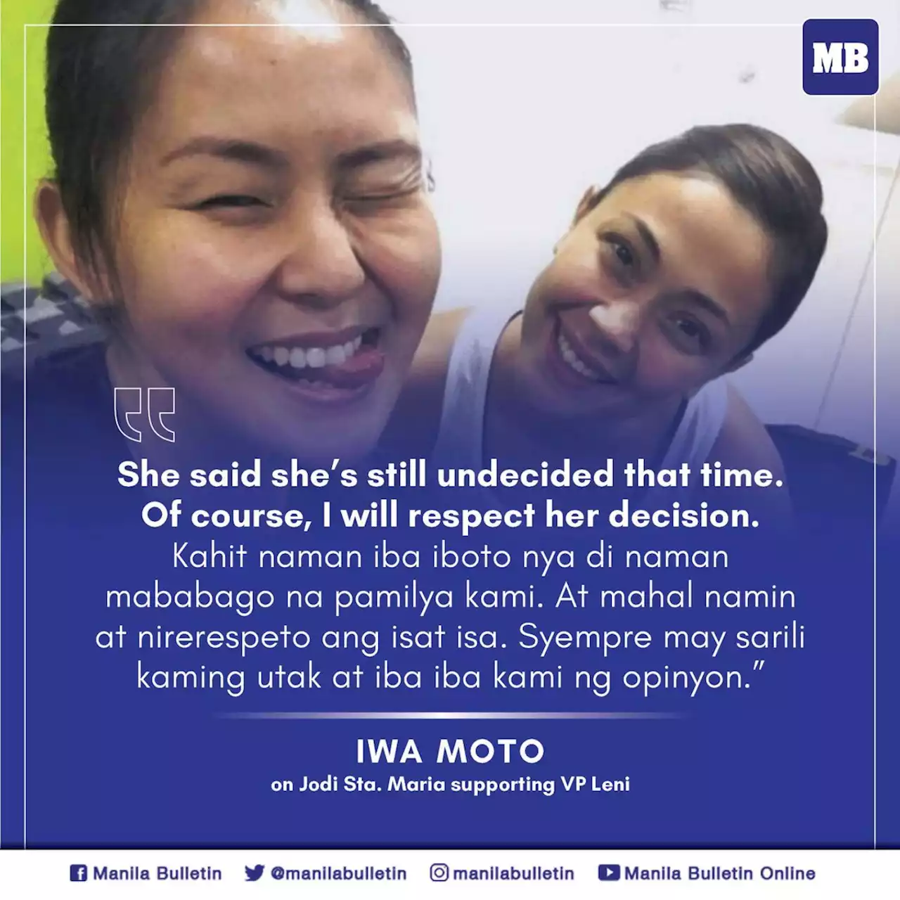 Iwa Moto on Jodi Sta. Maria supporting VP Leni