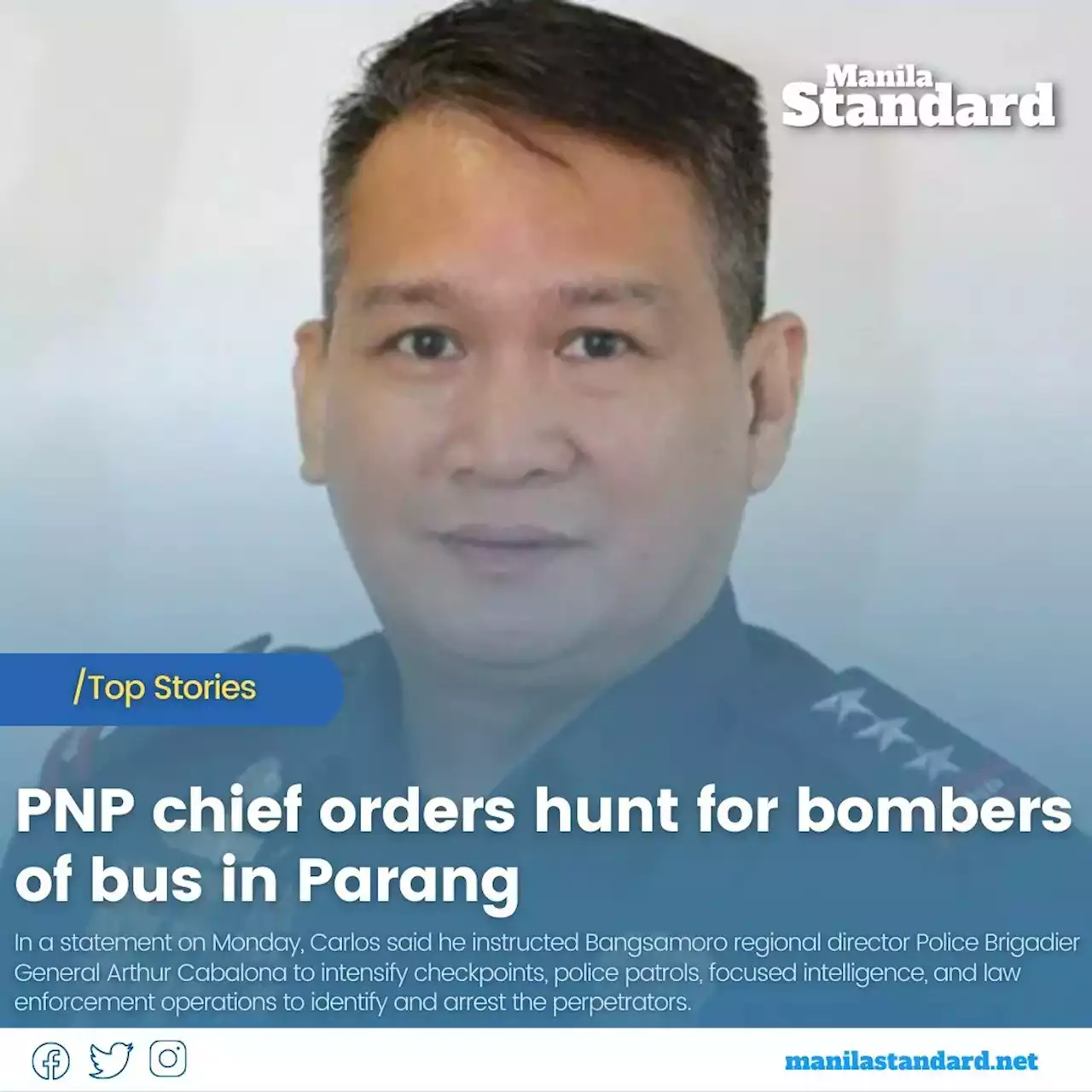 PNP chief orders hunt for bombers of bus in Parang