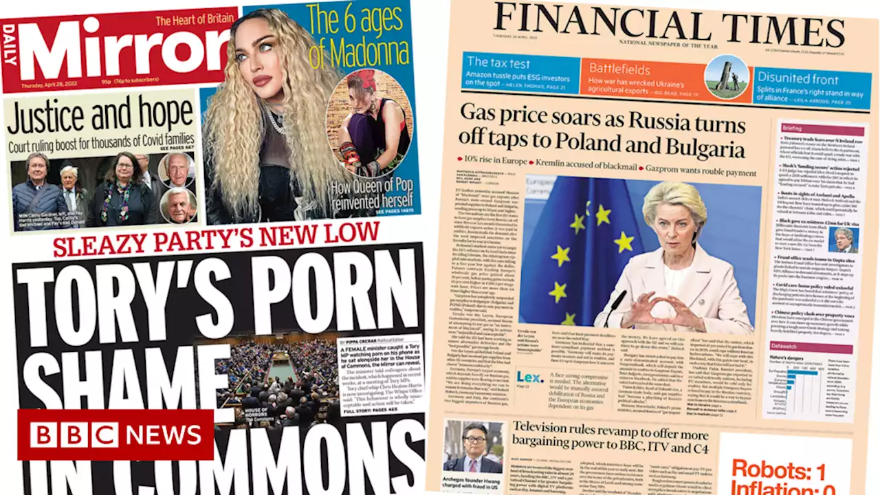 Newspaper headlines: Tory MP's 'porn shame' and 'fear of energy crisis'