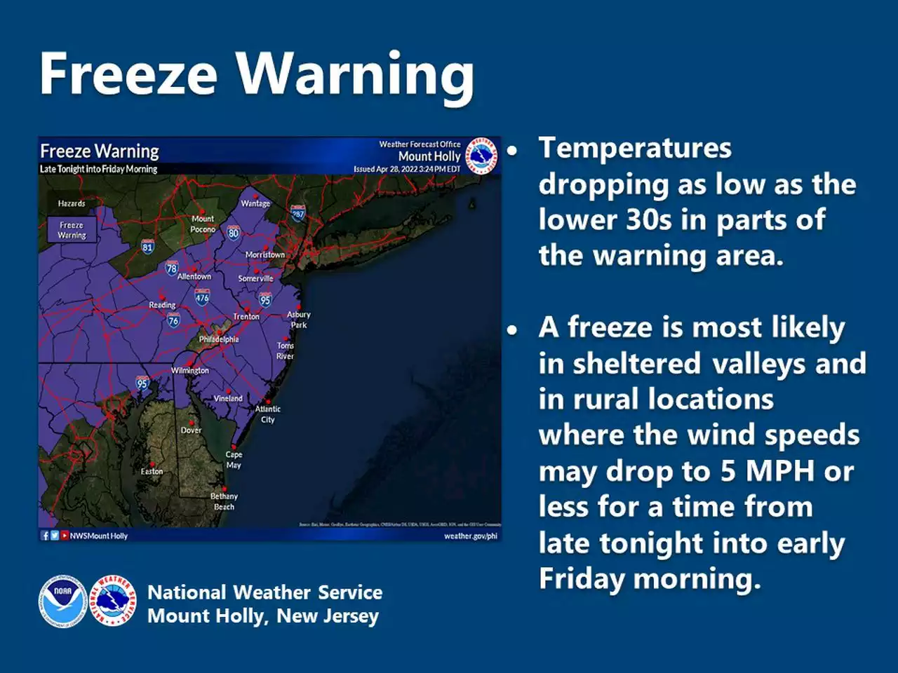 Freeze warnings issued in 16 counties, with temperatures forecast to dive into low 30s