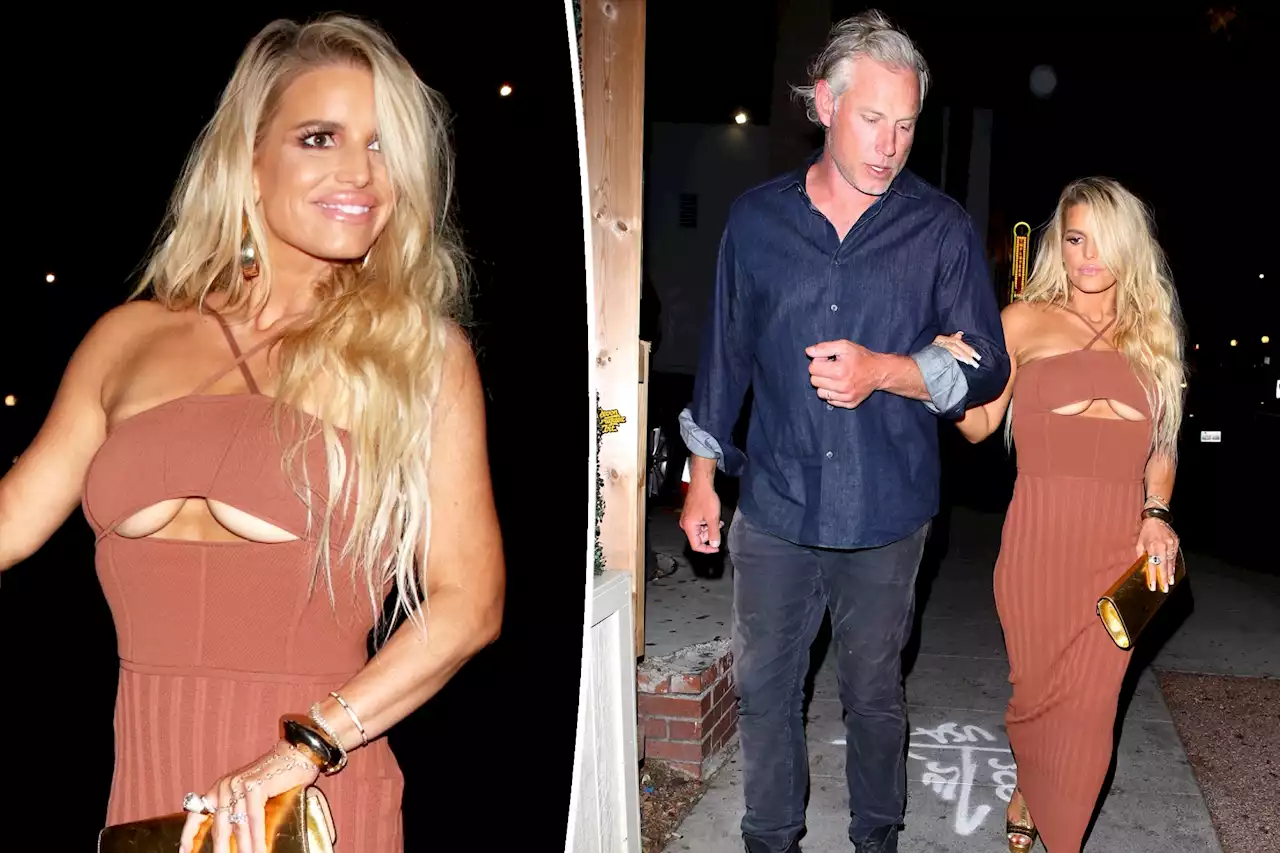 Jessica Simpson dazzles in underboob-baring dress with husband Eric Johnson