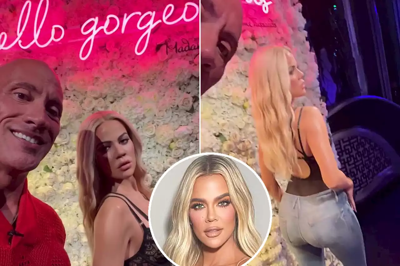 Khloé Kardashian reacts to The Rock comparing their wax figures’ butts