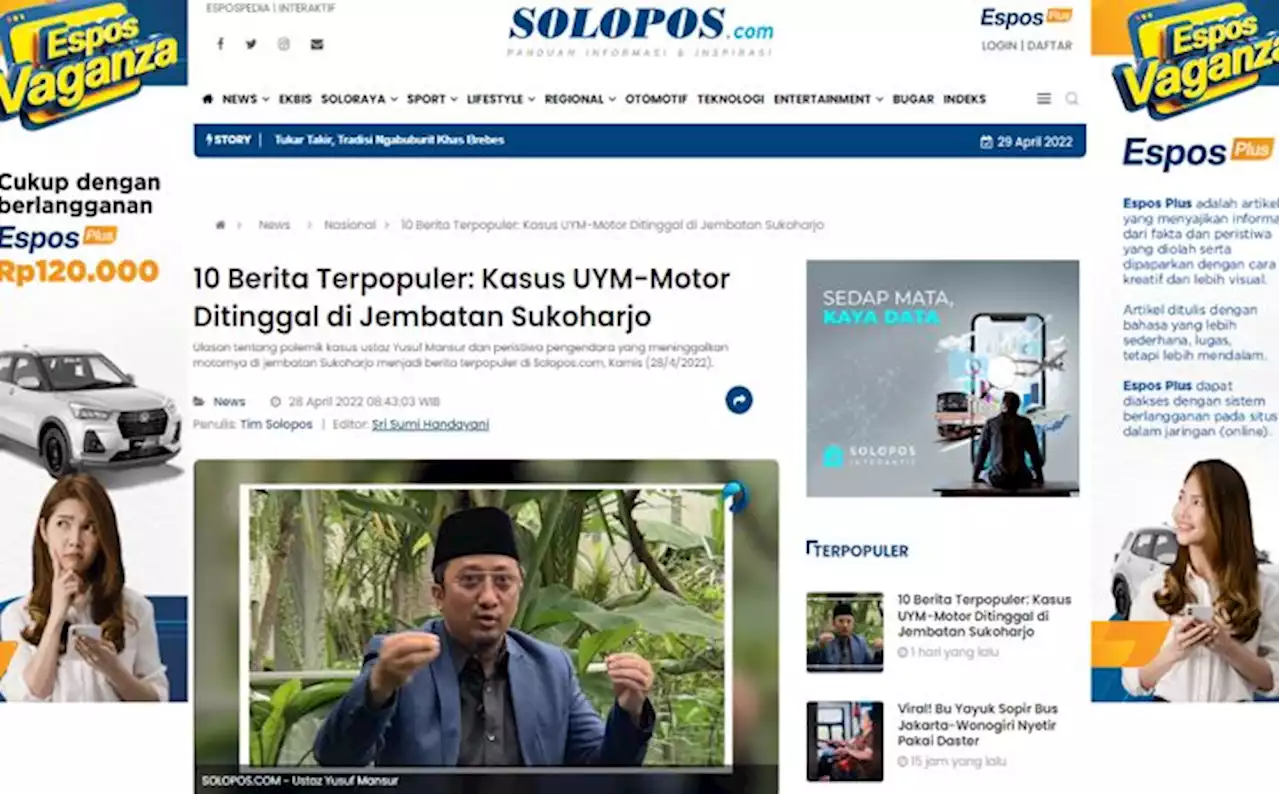 10 Berita Terpopuler: UYM-Motor di Jembatan Sukoharjo-Pendeta Saifuddin