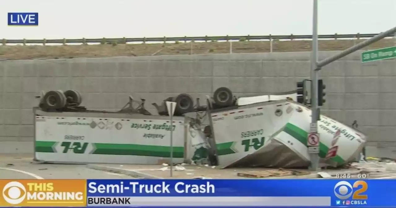 Driver sustains minor injuries after semi-truck goes off 5 Freeway in Burbank