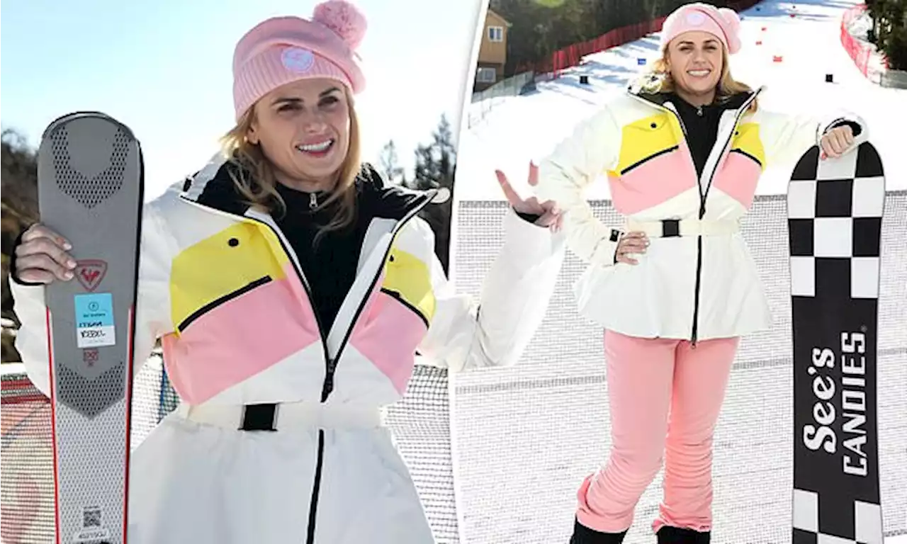 Rebel Wilson slips her slimmed-down figure into pink ski gear