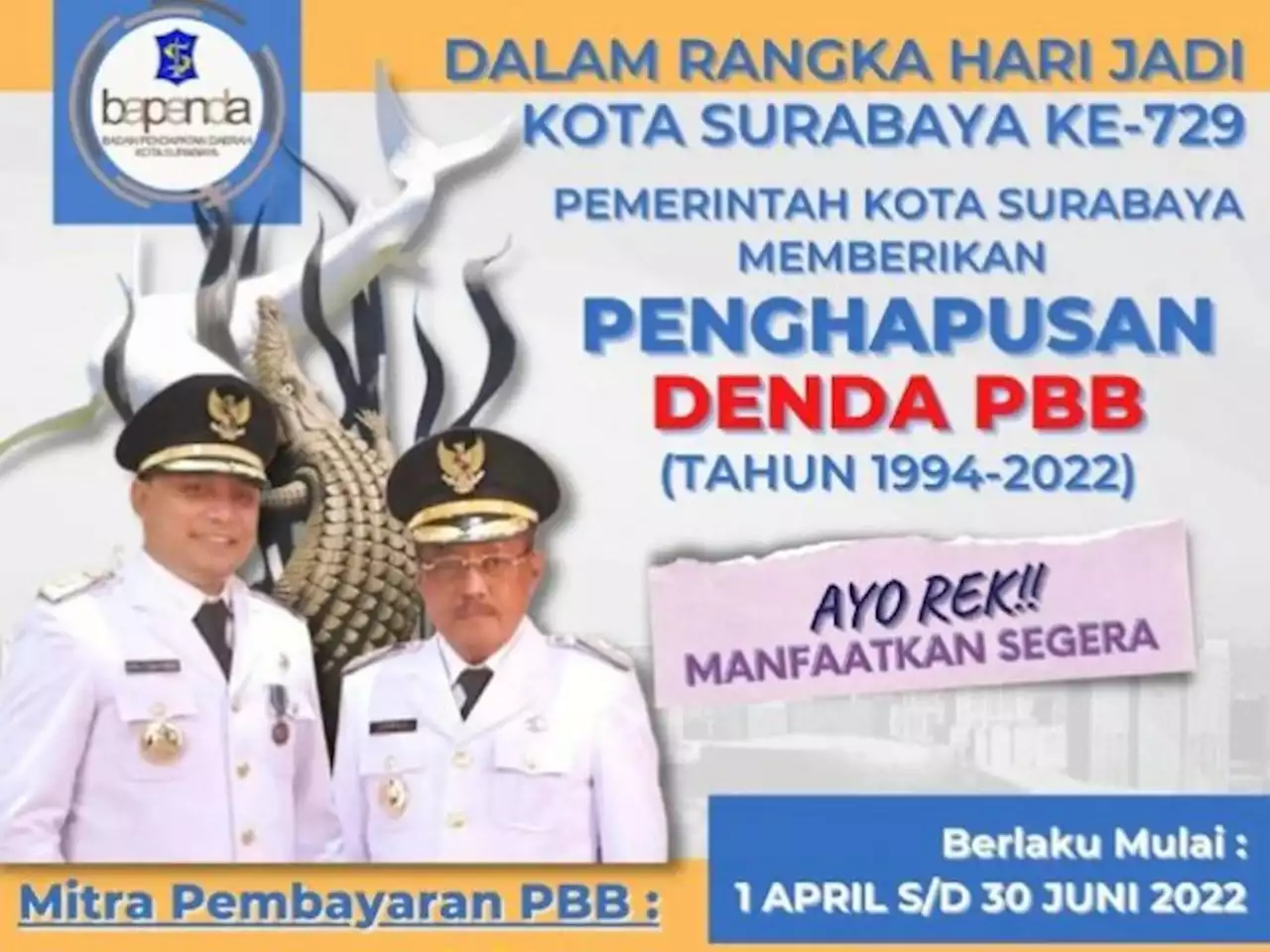 Pemkot Surabaya Hapus Denda PBB Peringati HUT Ke-729