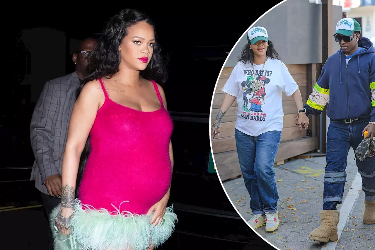 Pregnant Rihanna rocks hot pink mini dress with feathers for dinner in LA