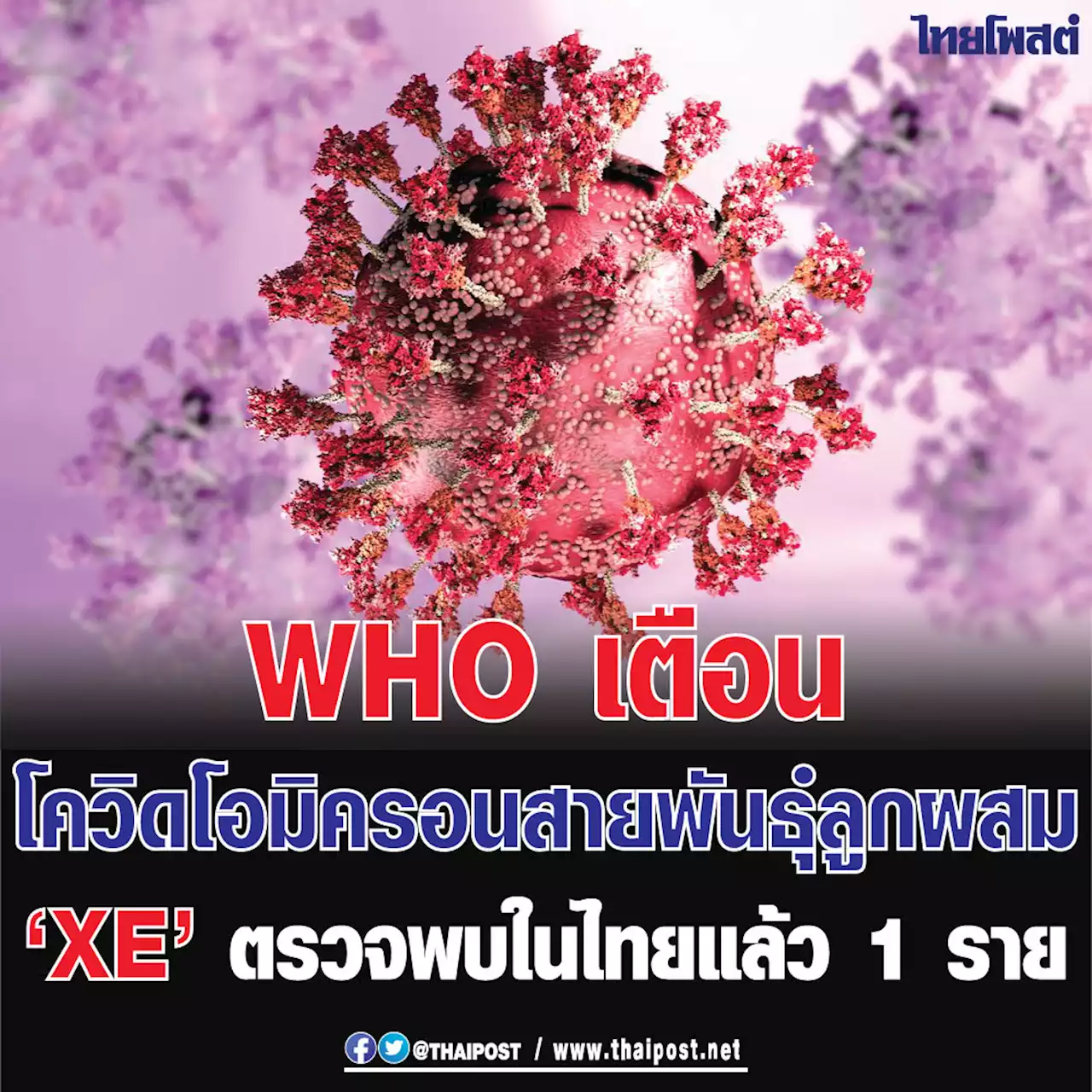 WHO เตือนโควิดโอมิครอนสายพันธุ์ลูกผสม 'XE' ตรวจพบในไทยแล้ว 1 ราย