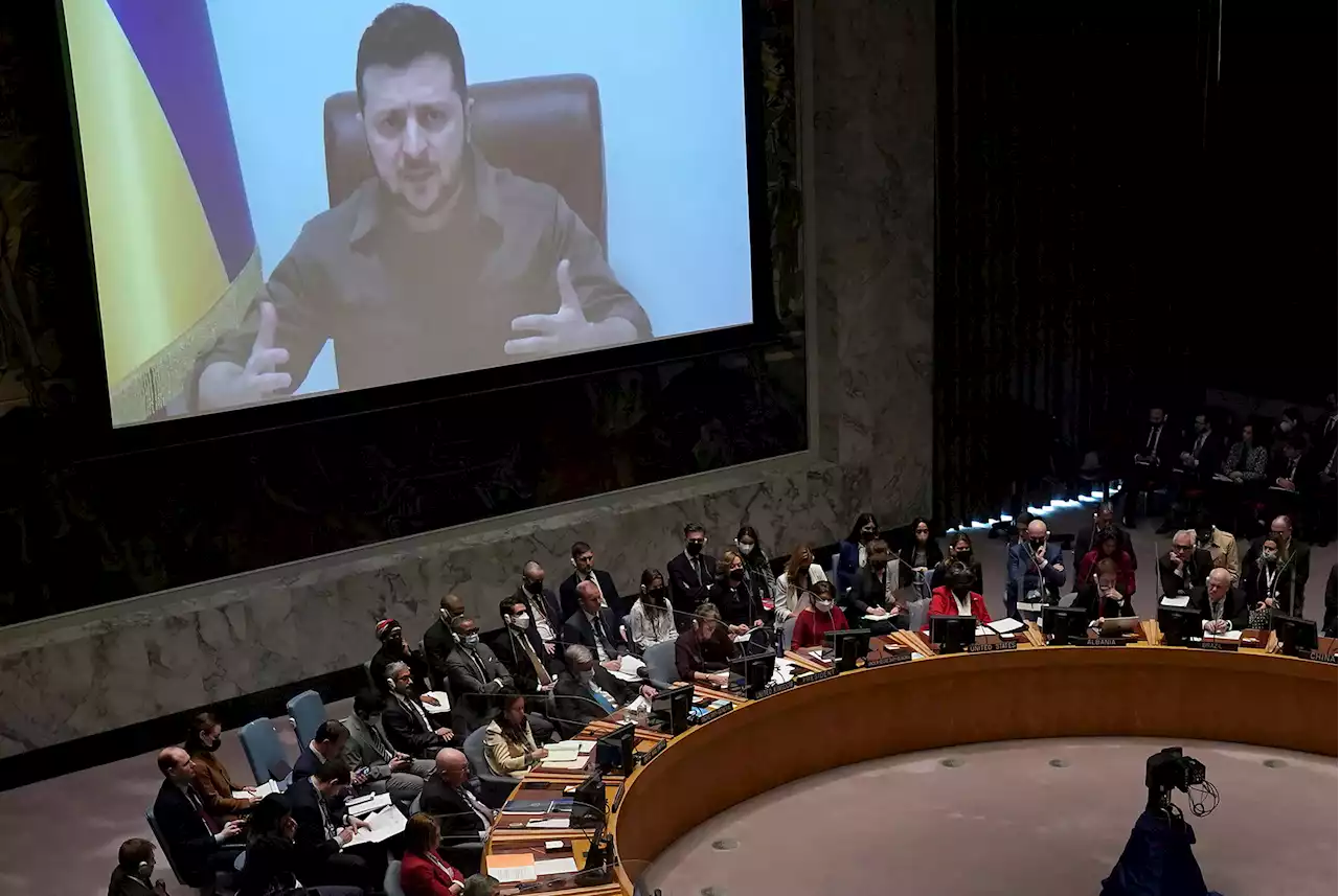 Zelensky airs graphic video showing horrors of war as Russia watches