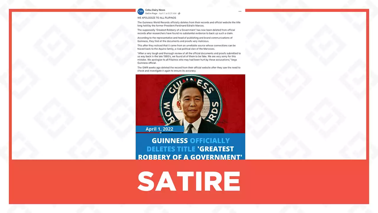 SATIRE: Guinness World Records statement on deleting ‘Greatest Robbery of a Government’ record of Marcoses