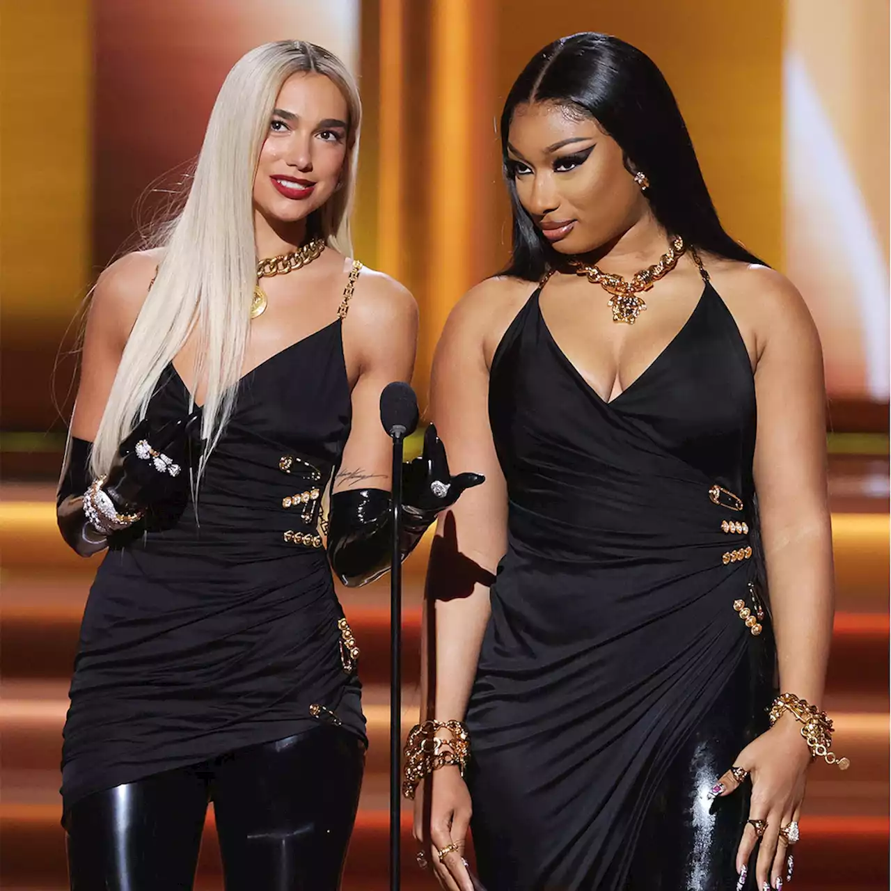 Dua Lipa and Megan Thee Stallion's Matching Grammys Outfits Are a Reference to This '90s Moment - E! Online