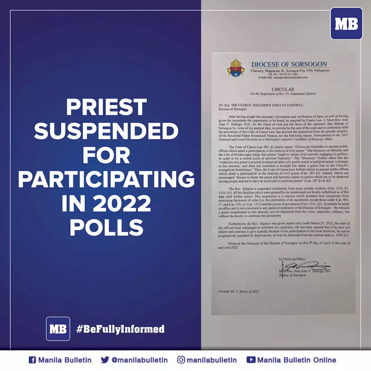 Priest suspended for participating in 2022 polls