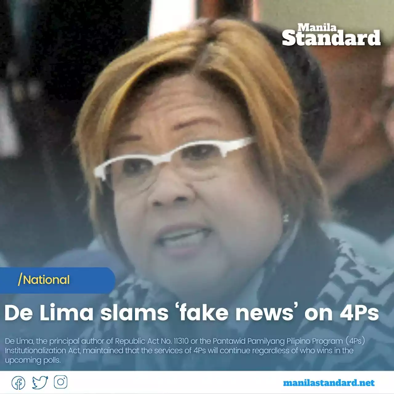 De Lima slams ‘fake news’ on 4Ps