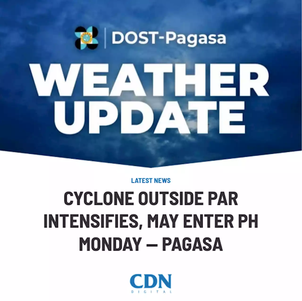 Cyclone outside PAR intensifies, may enter PH Monday — Pagasa