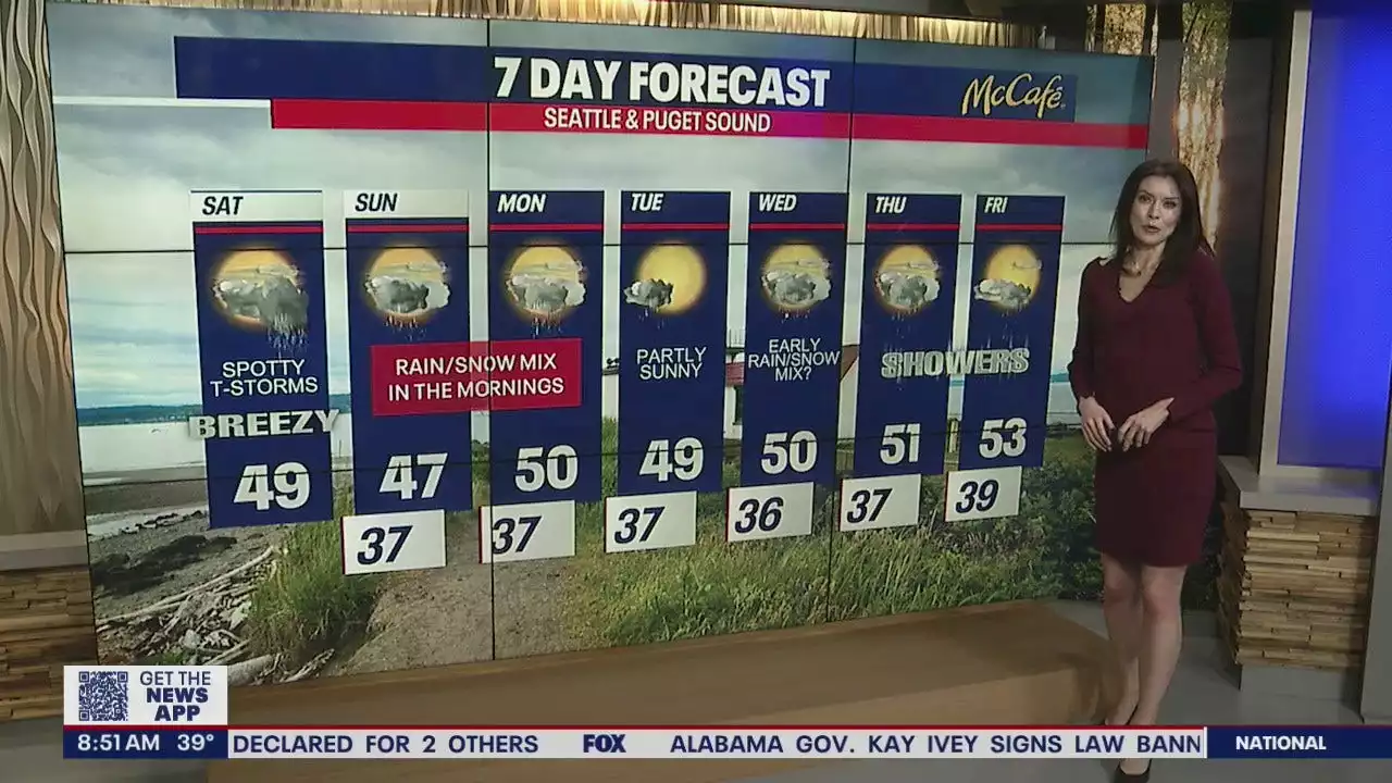 Lowland flurries possible Sunday, Monday mornings