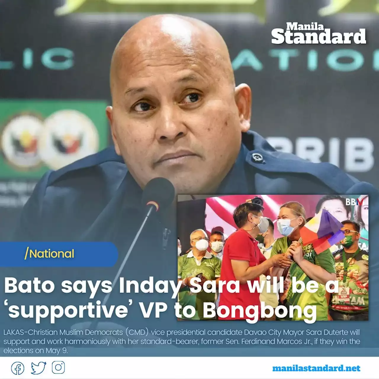 Bato says Inday Sara will be a ‘supportive’ VP to Bongbong