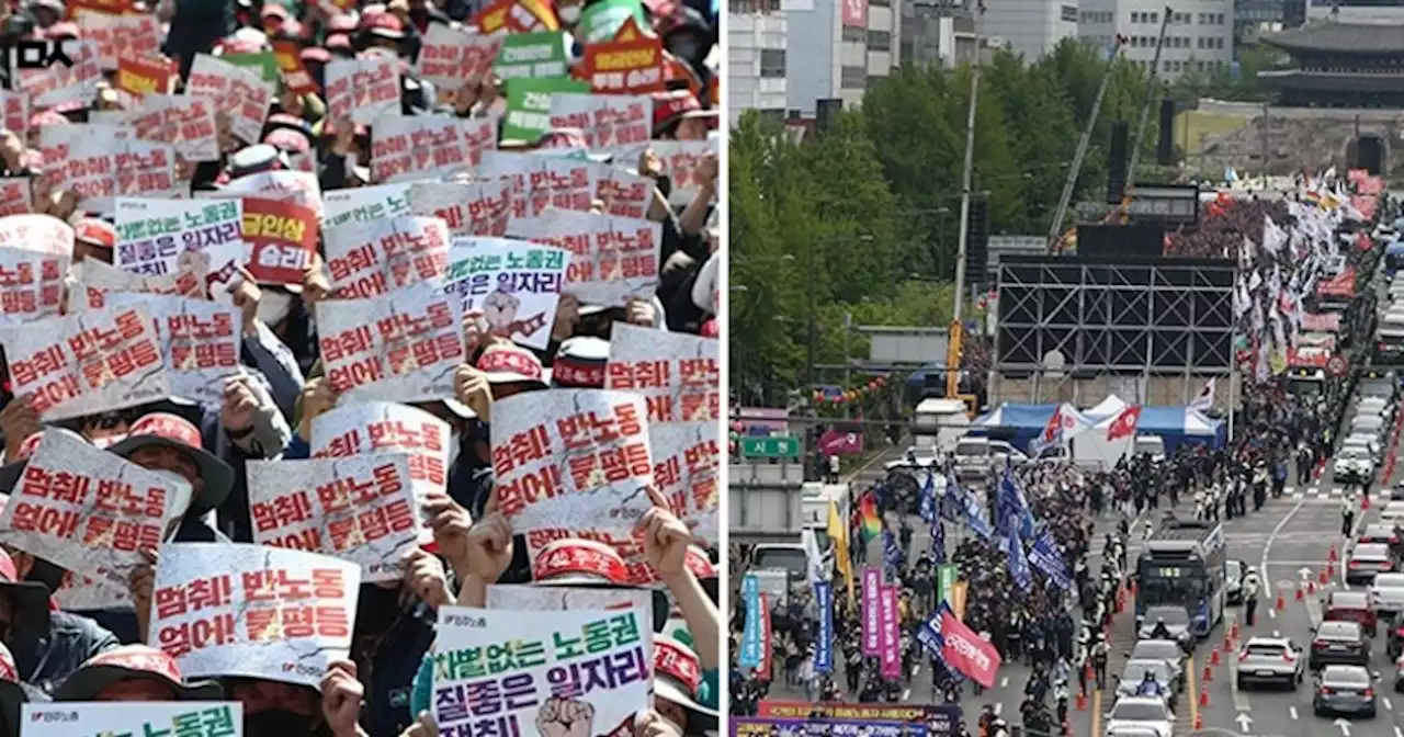 2년여 만에 마음껏 외친 노동자들 “윤석열, 노동자 절규 들어라”