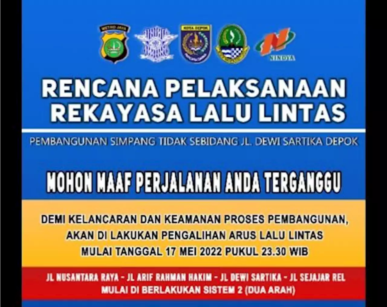 Catat, 17 Mei Perlintasan Kereta Api Dewi Sartika Kota Depok Ditutup