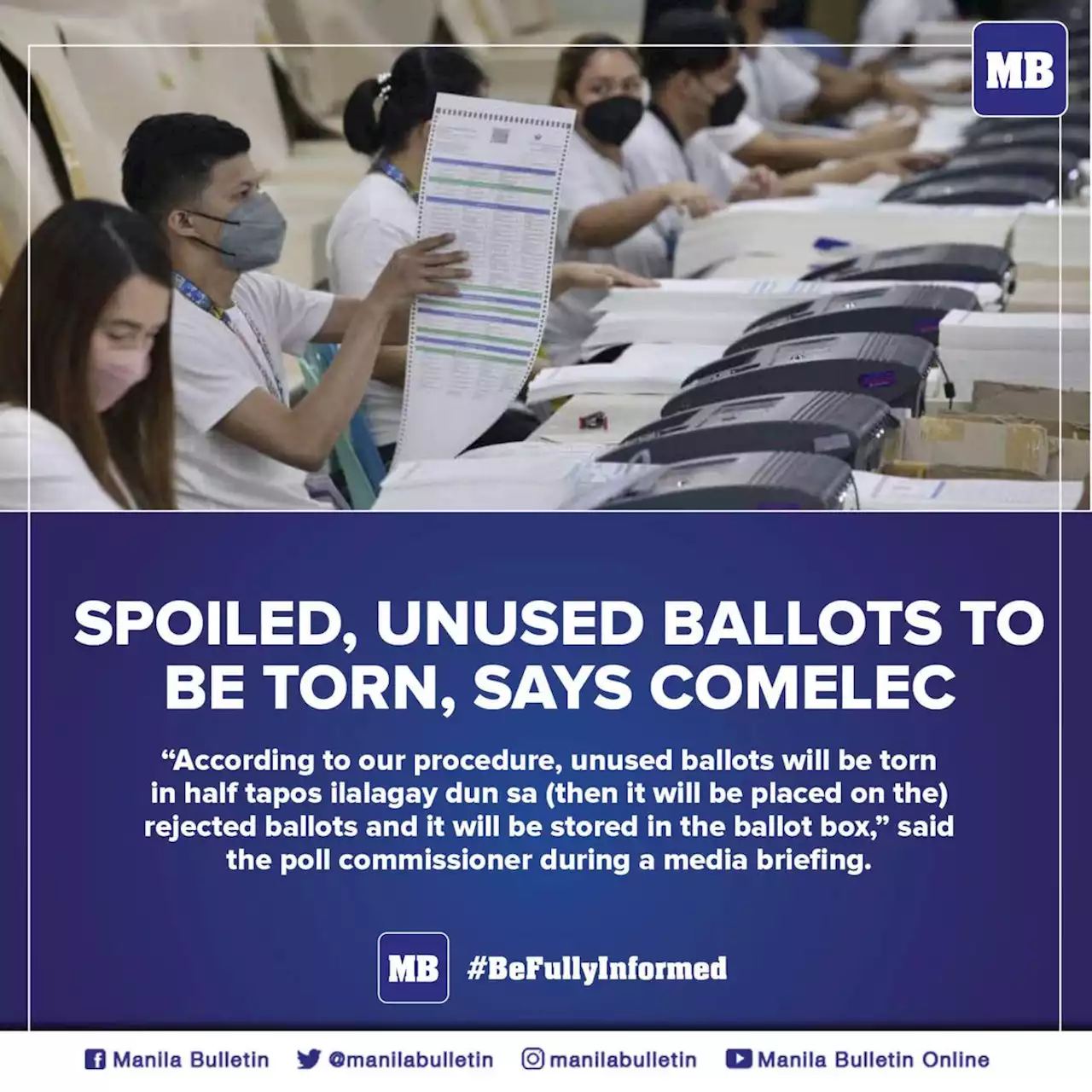 Spoiled, unused ballots to be torn, says Comelec