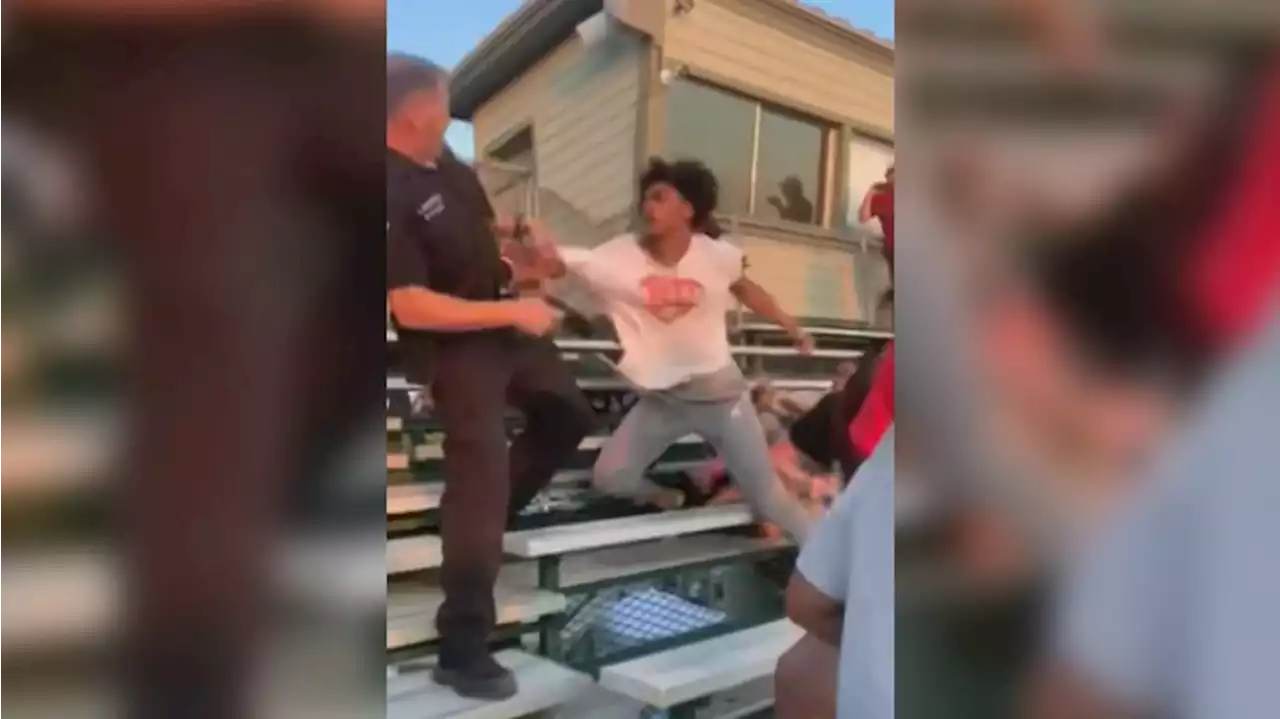 WATCH: Mom, son fight officers on bleachers during high school track meet, police say