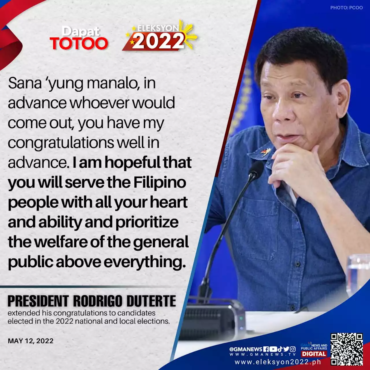 Duterte congratulates winners, thanks unsuccessful bets in Eleksyon 2022