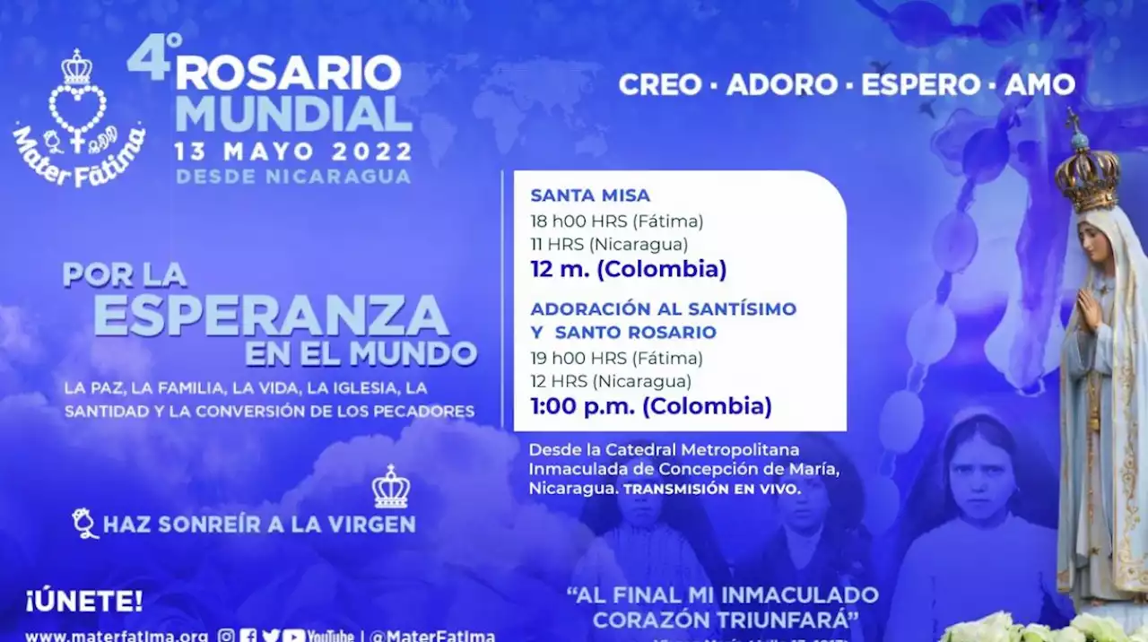 Este viernes 13 de mayo, Colombia se une al '4 rosario mundial por la paz'