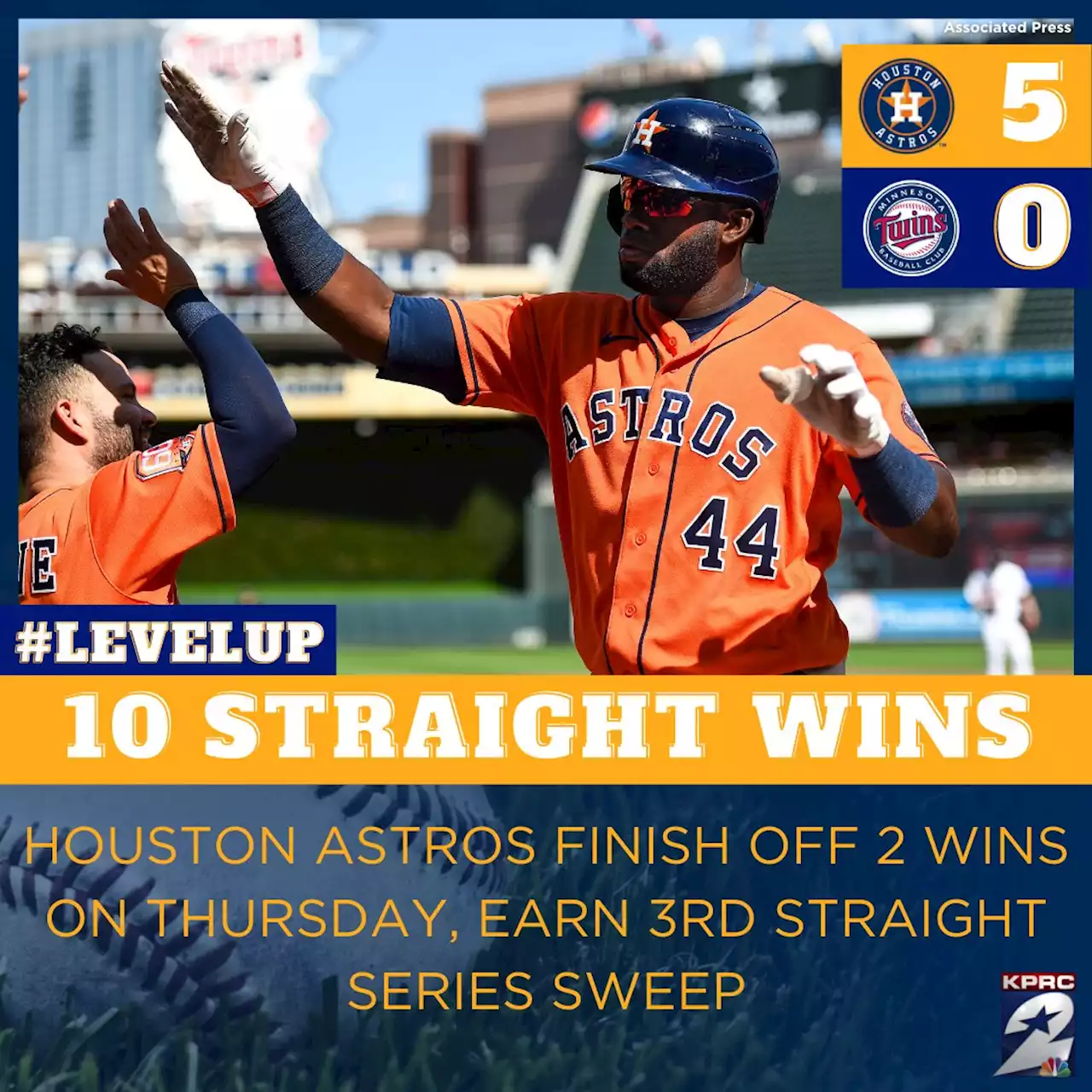 WINNING STREAK HITS 10: Houston Astros defeat Minnesota Twins 5-0 for 10th straight victory