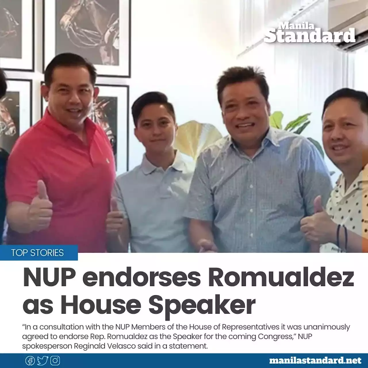 NUP endorses Romualdez as House Speaker