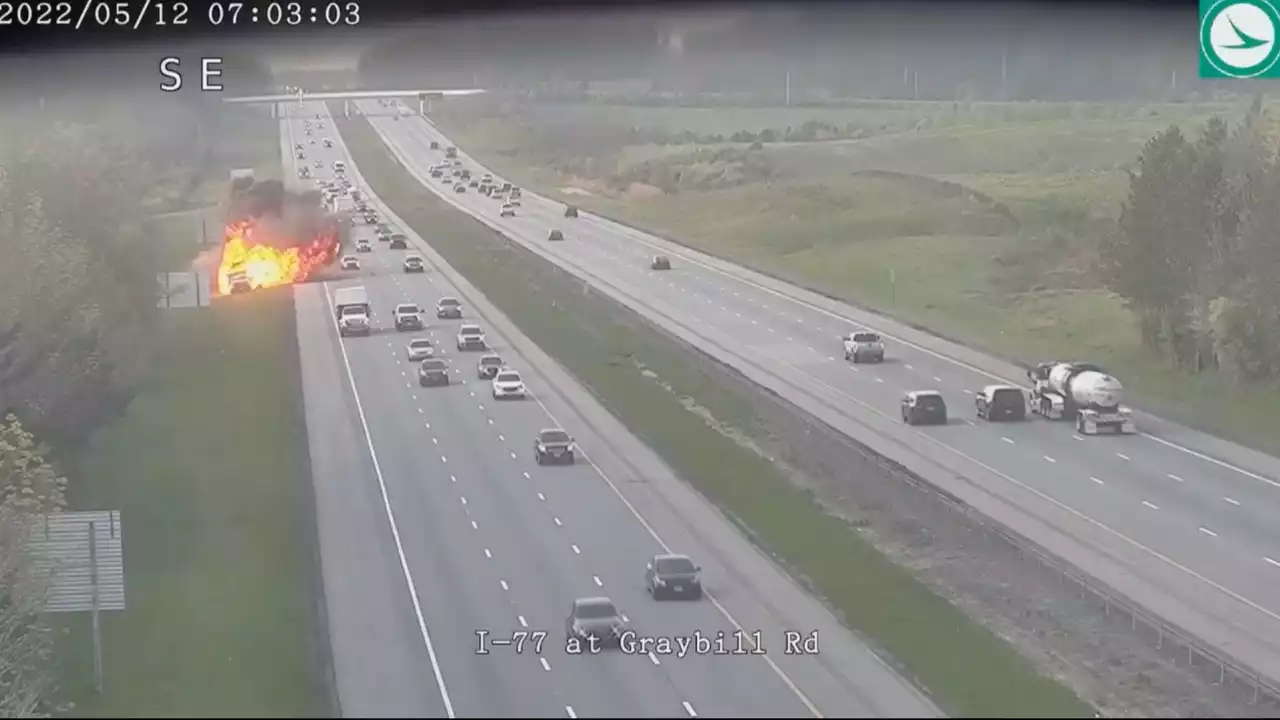 Ohio Department of Transportation vehicle hit by dump truck, causes fiery explosion on interstate