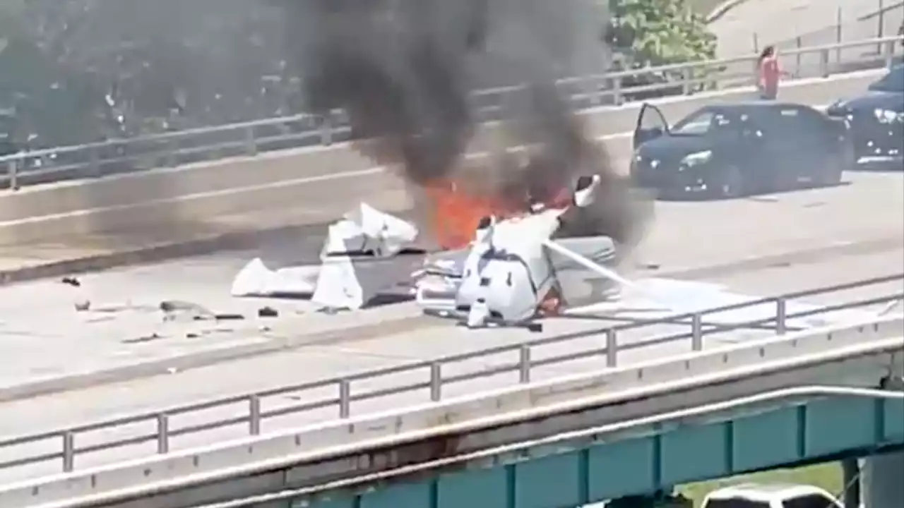 6 Injured After Small Plane Crash Lands on Miami Bridge, Hitting SUV and Catching Fire