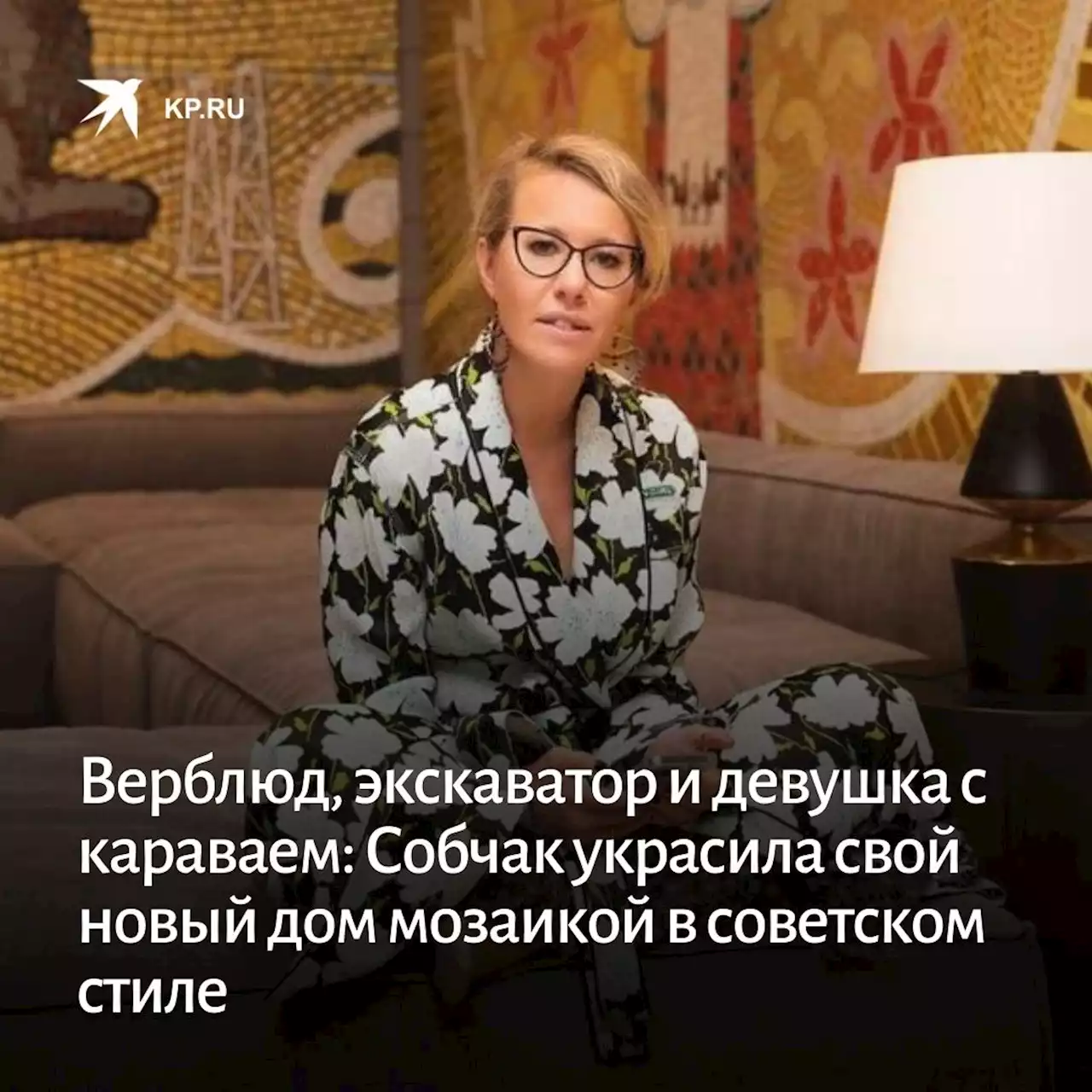 Верблюд, экскаватор и девушка с караваем: Собчак украсила свой новый дом мозаикой в советском стиле