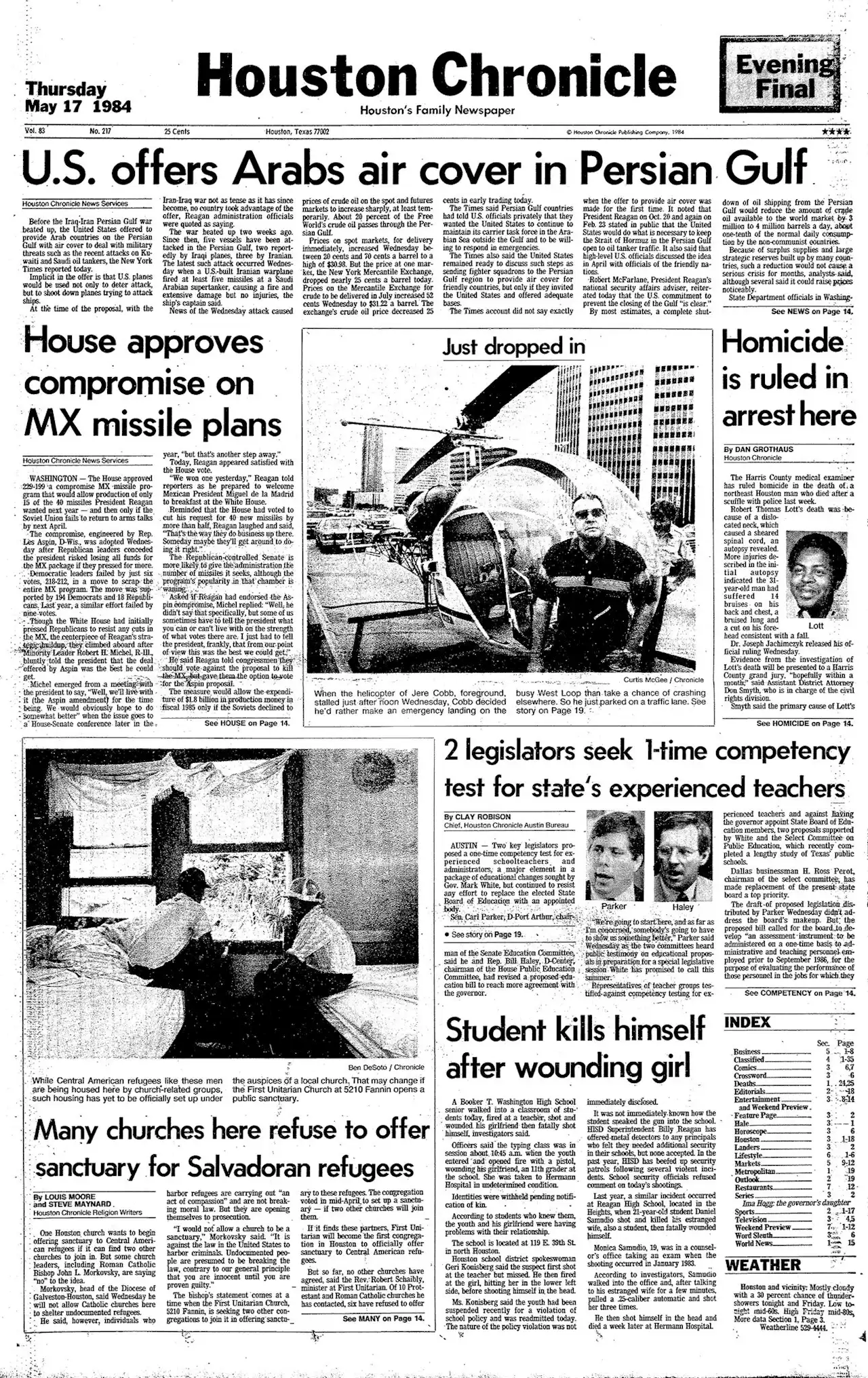 This day in Houston history, May 17, 1984: Readers learn about the time a helicopter landed on the West Loop