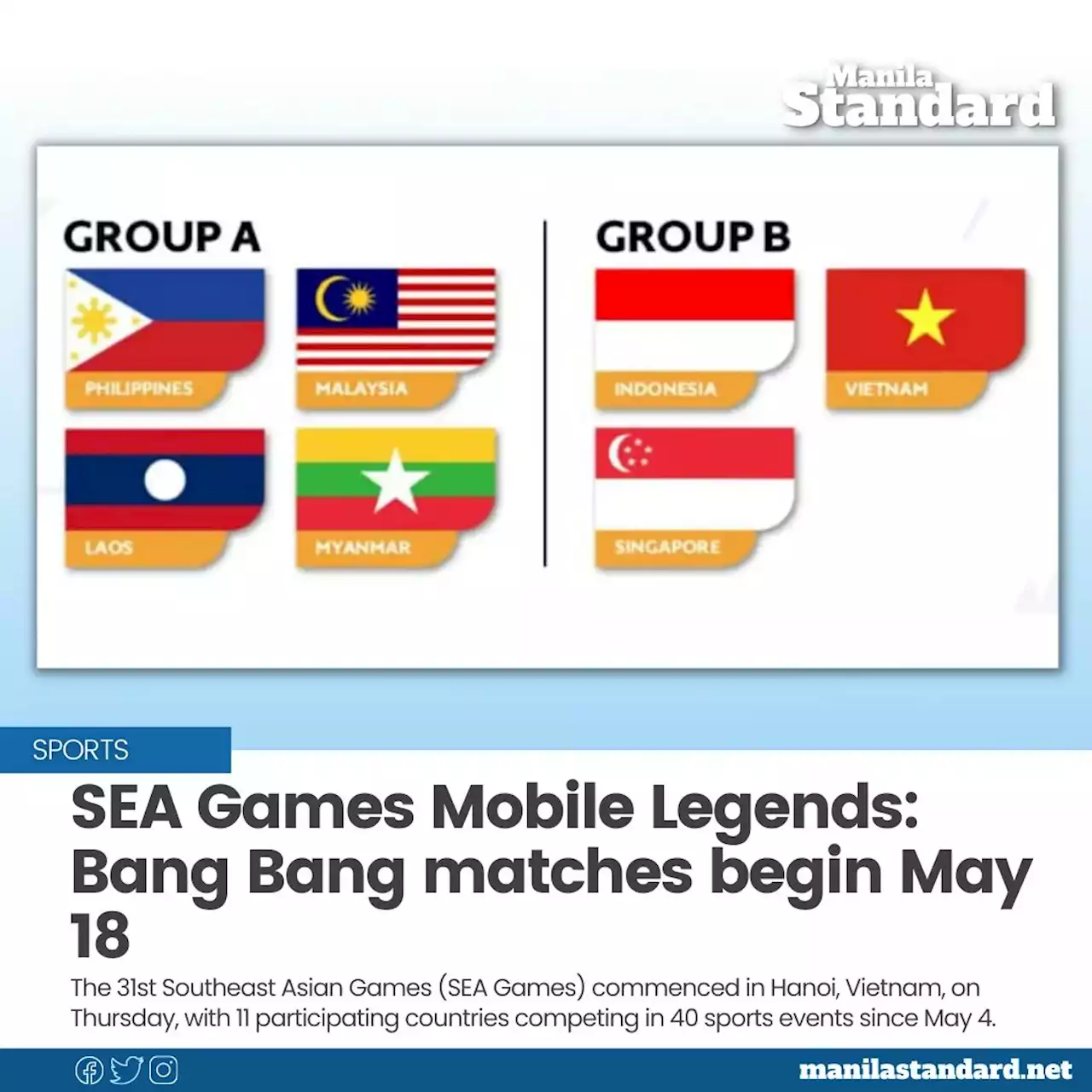 SEA Games Mobile Legends: Bang Bang matches begin 18 May